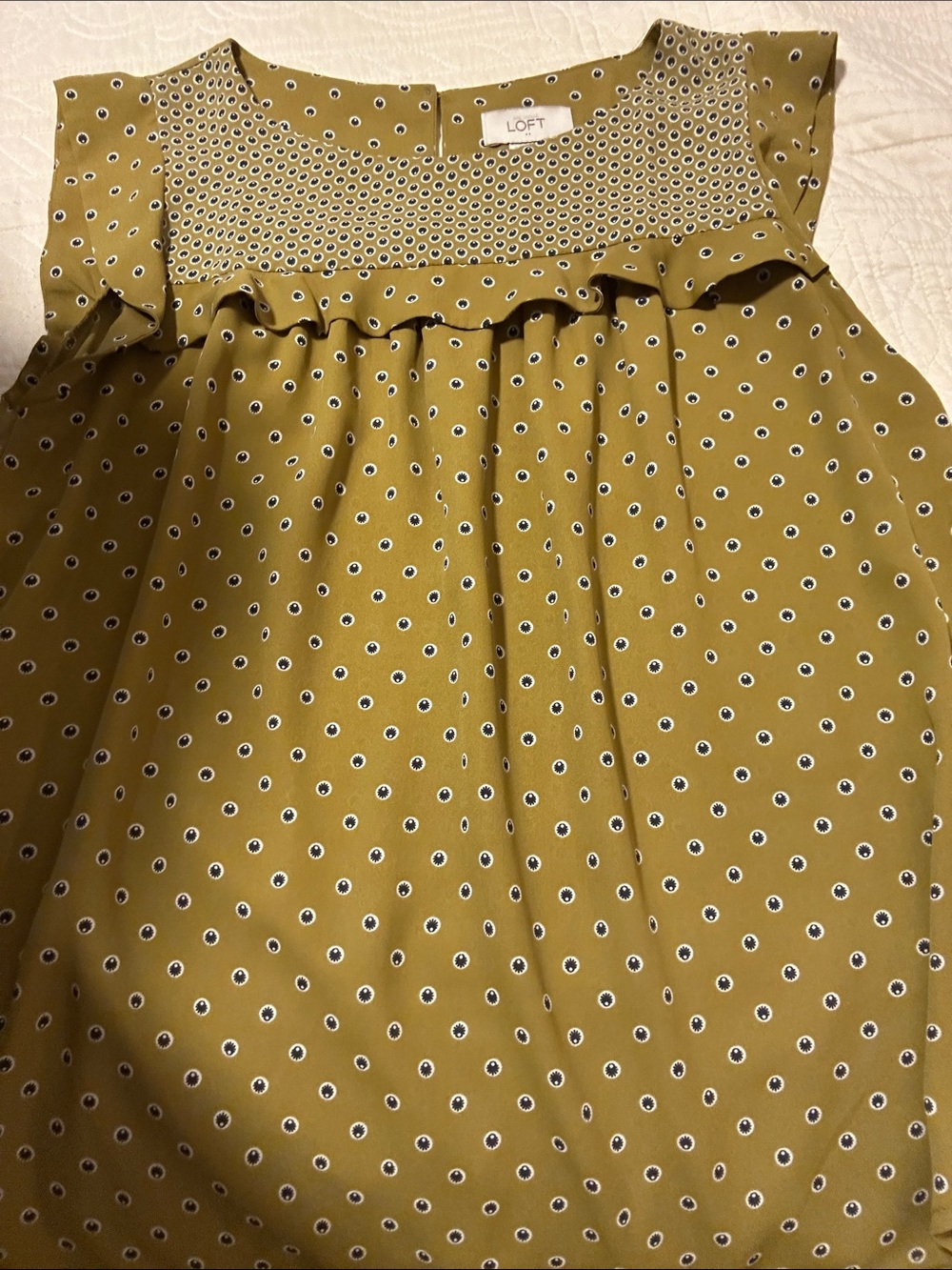 LOFT Olive Green Polka Dot Blouse